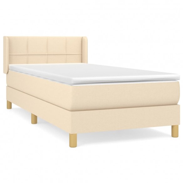 Cadre de lit avec matelas Crème 100x200 cm Tissu