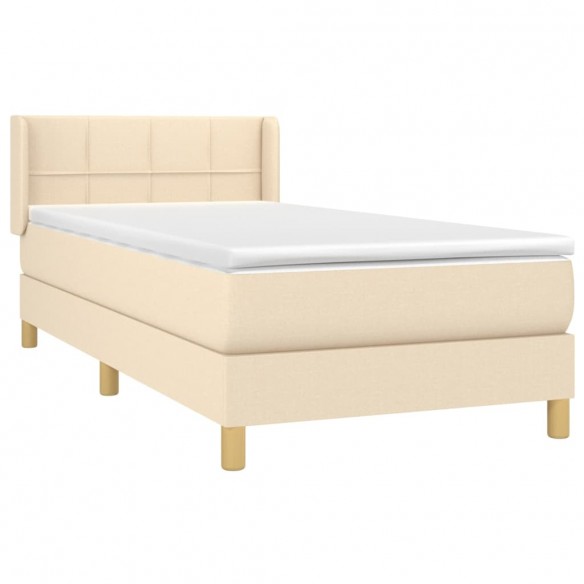 Cadre de lit avec matelas Crème 100x200 cm Tissu