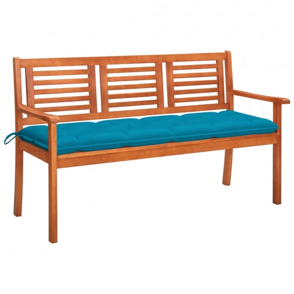 Banc de jardin 3 places avec coussin 150 cm Bois d'eucalyptus