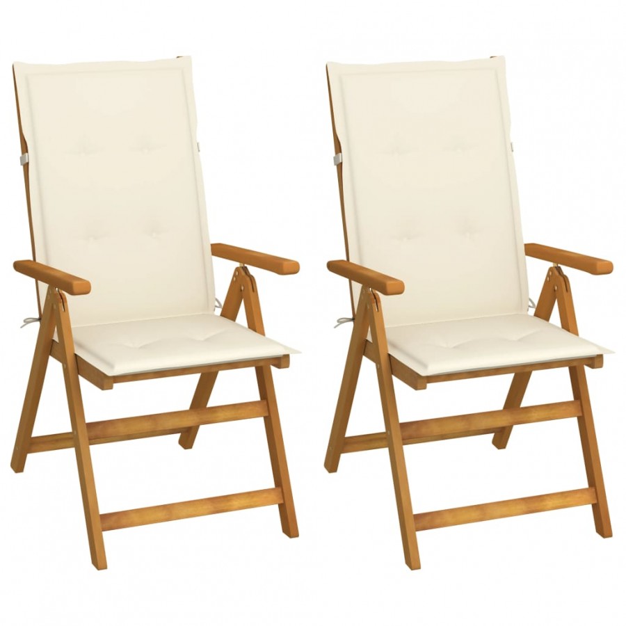 Chaises inclinables de jardin 2 pcs avec coussins Bois d'acacia