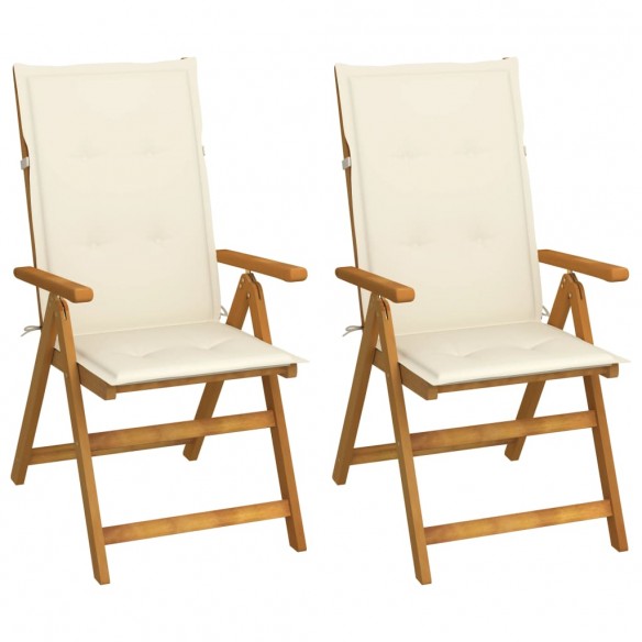 Chaises inclinables de jardin 2 pcs avec coussins Bois d'acacia