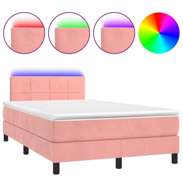 Cadre de lit et matelas LED rose 120x190 cm velours