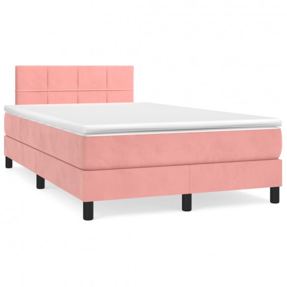 Cadre de lit et matelas LED rose 120x190 cm velours