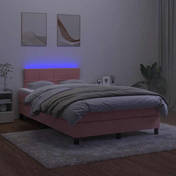 Cadre de lit et matelas LED rose 120x190 cm velours