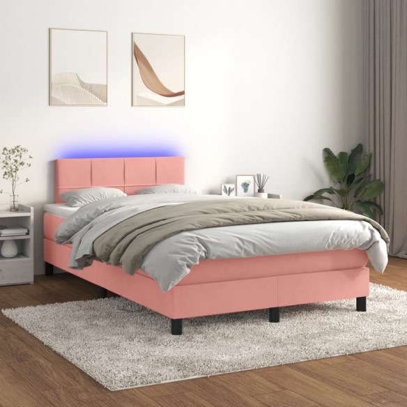 Cadre de lit et matelas LED rose 120x190 cm velours