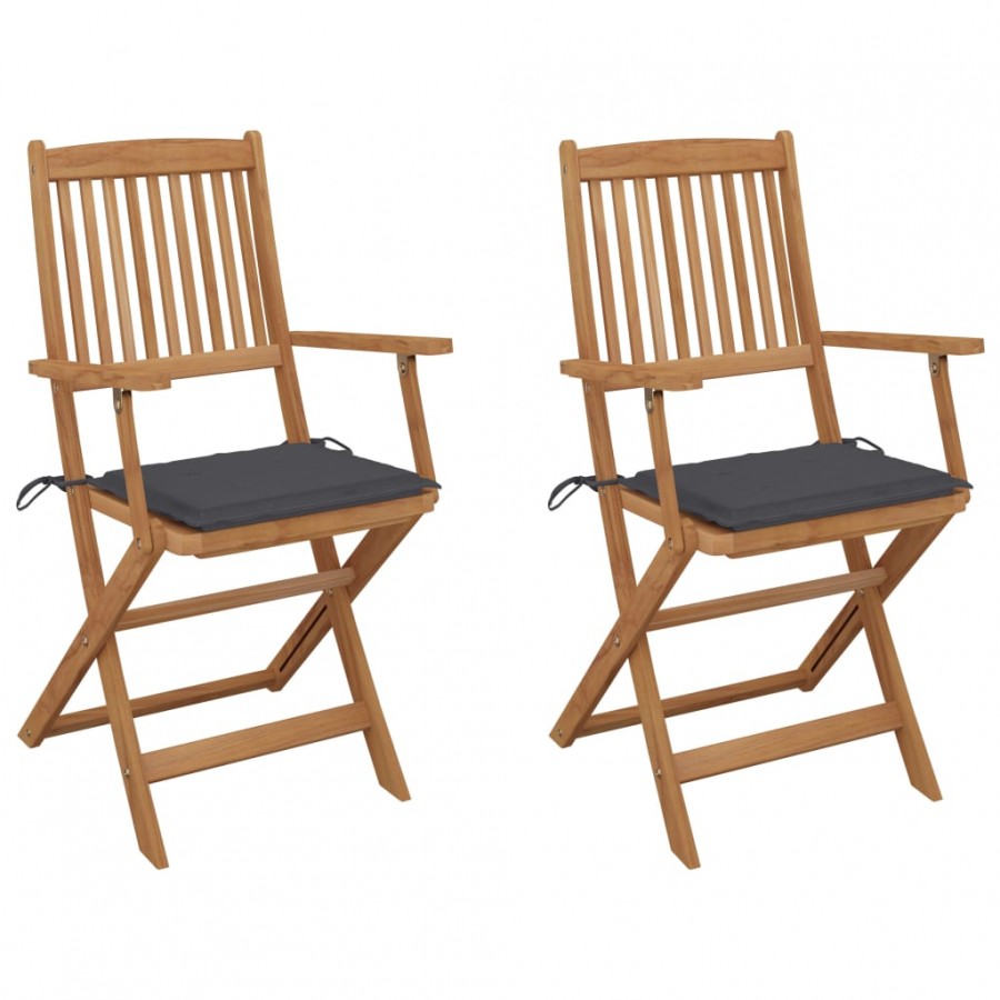 Chaises pliables de jardin 2 pcs avec coussins Bois d'acacia