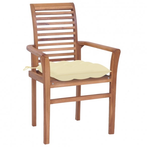 Chaises à dîner 8 pcs avec coussins blanc crème Bois de teck