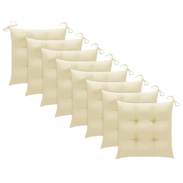 Chaises à dîner 8 pcs avec coussins blanc crème Bois de teck