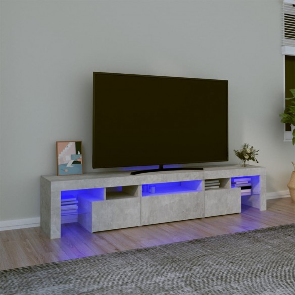 Meuble TV avec lumières LED Gris béton 200x36,5x40 cm