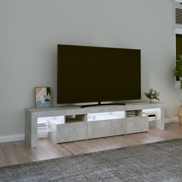 Meuble TV avec lumières LED Gris béton 200x36,5x40 cm