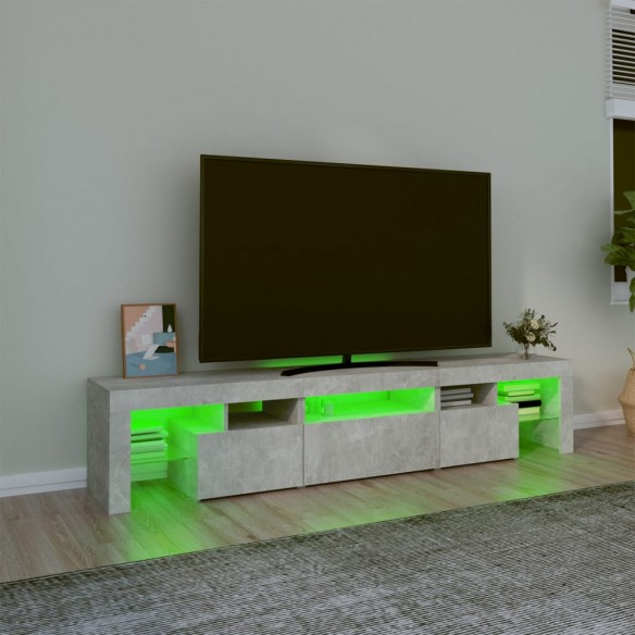 Meuble TV avec lumières LED Gris béton 200x36,5x40 cm