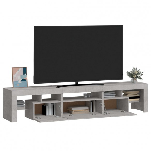 Meuble TV avec lumières LED Gris béton 200x36,5x40 cm