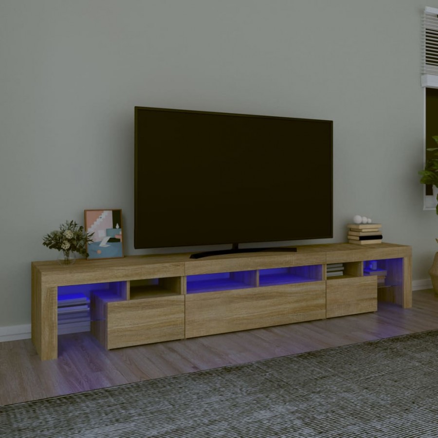 Meuble TV avec lumières LED Chêne...