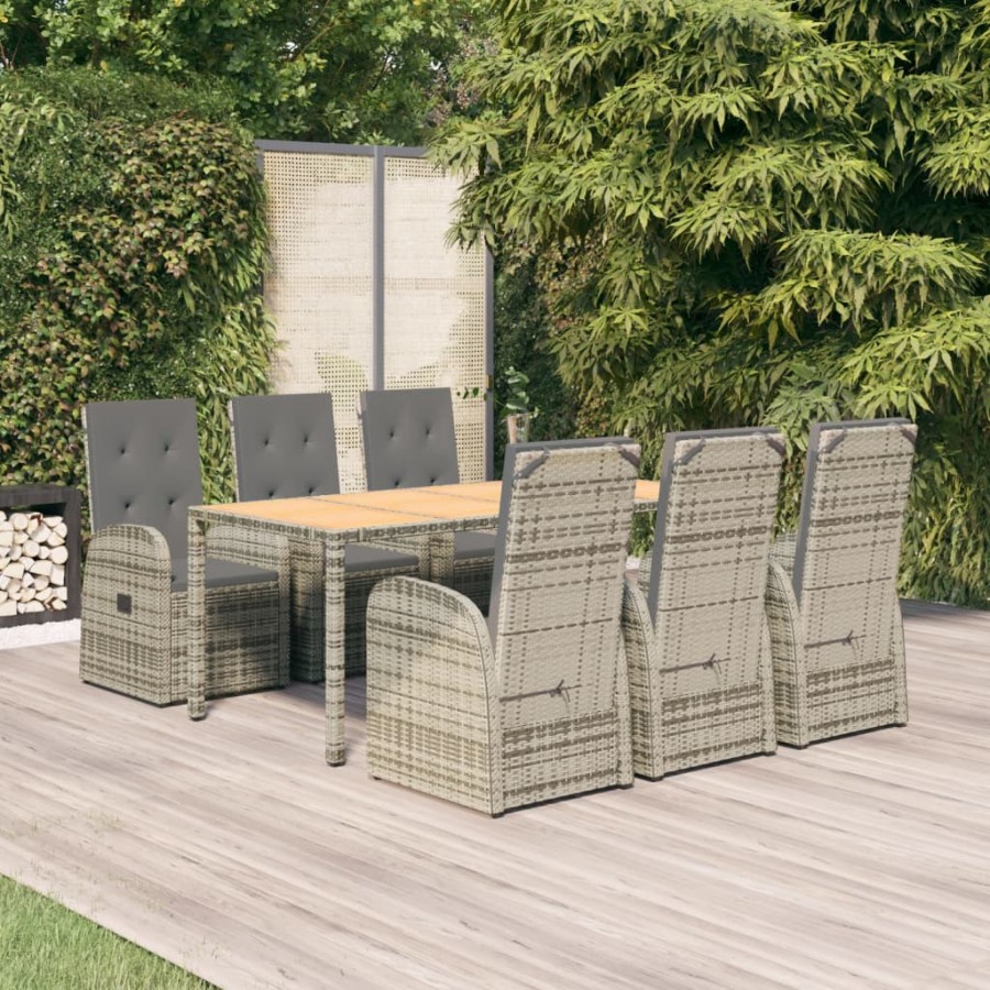 Ensemble à manger de jardin et coussins 7 pcs gris rotin