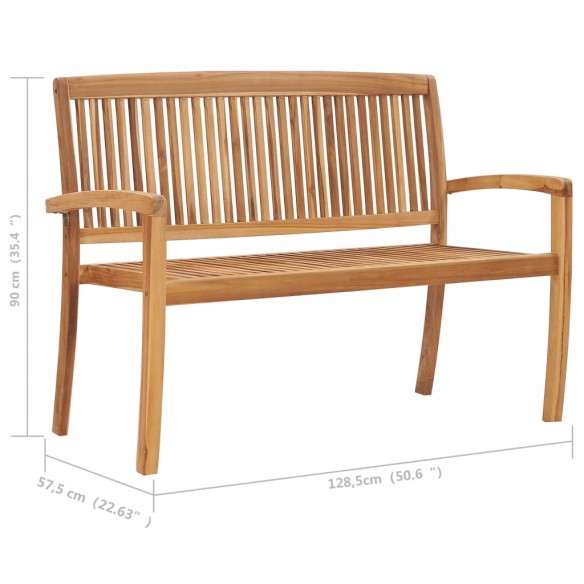 Banc de jardin empilable et coussin 128,5cm Bois de teck massif