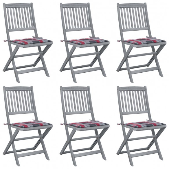 Chaises pliables d'extérieur 6 pcs avec coussins Bois d'acacia