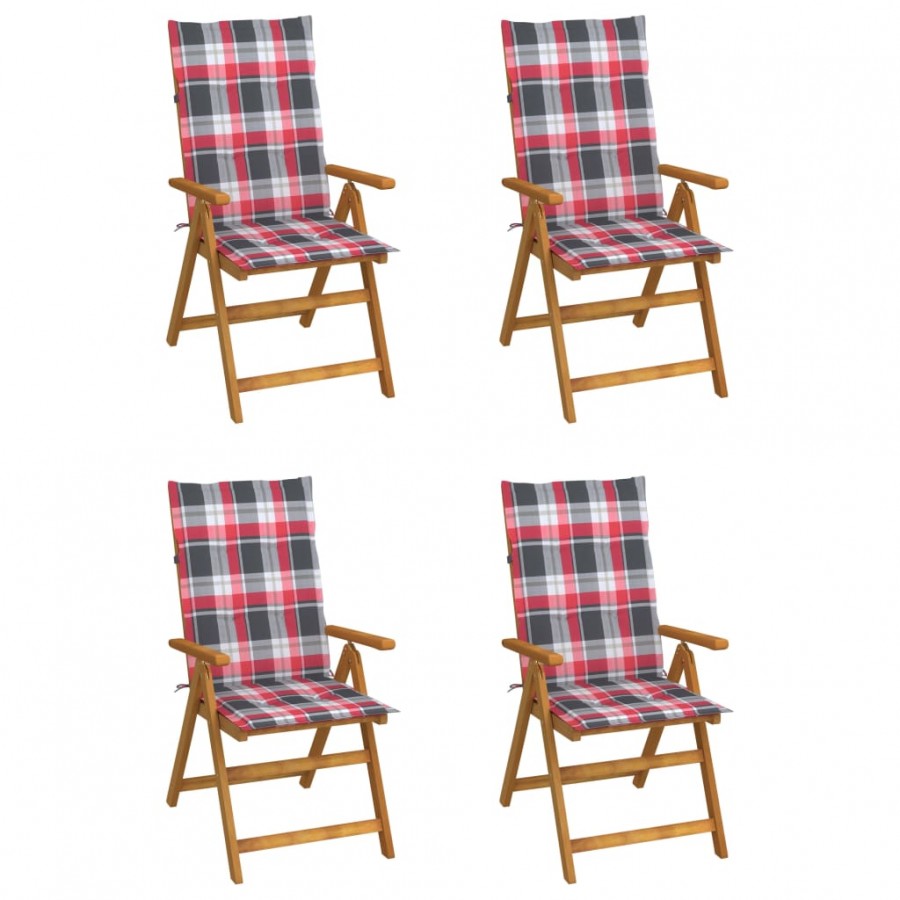 Chaises inclinables de jardin 4 pcs avec coussins Bois d'acacia