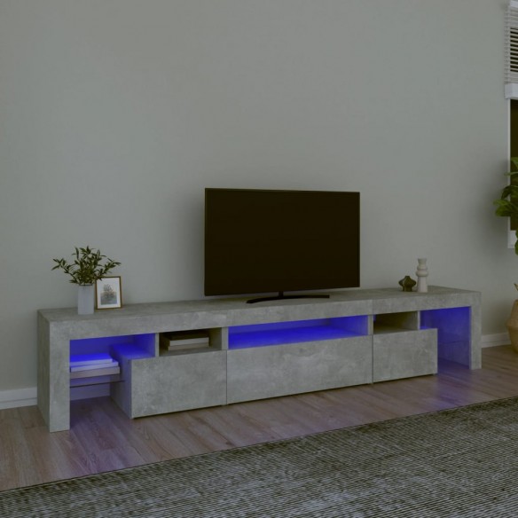 Meuble TV avec lumières LED Gris béton 215x36,5x40 cm