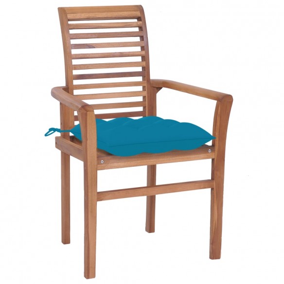 Chaises à dîner 8 pcs avec coussins bleu clair Bois de teck