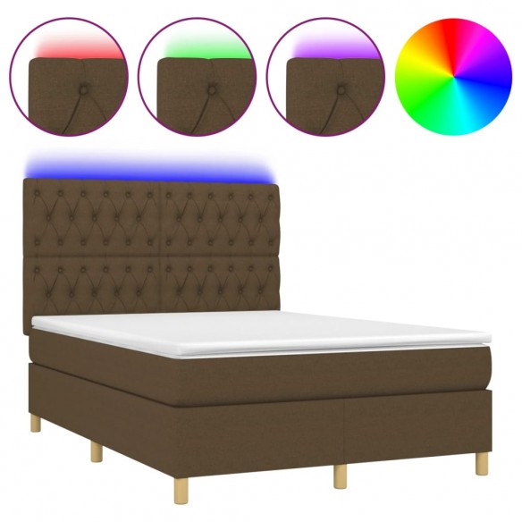 Cadre de lit matelas et LED Marron foncé 140x200 cm