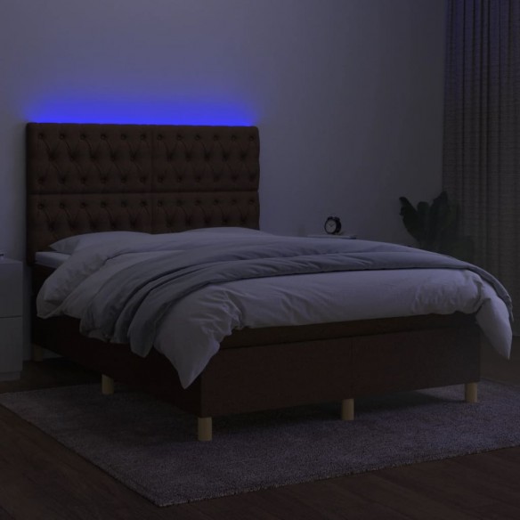 Cadre de lit matelas et LED Marron foncé 140x200 cm