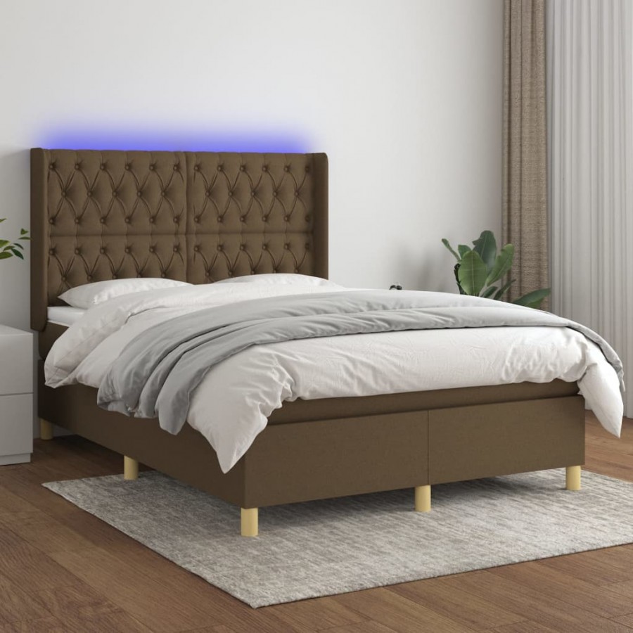 Cadre de lit matelas et LED Marron foncé 140x190 cm