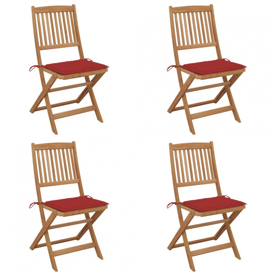 Chaises pliables de jardin 4 pcs avec coussins Bois d'acacia