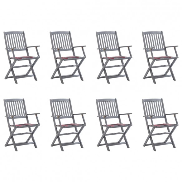 Chaises pliables d'extérieur 8 pcs avec coussins Bois d'acacia