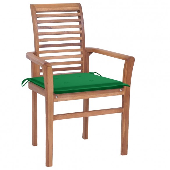 Chaises à dîner 8 pcs avec coussins vert Bois de teck solide