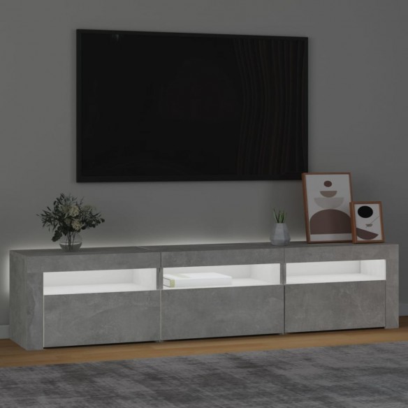 Meuble TV avec lumières LED Gris béton 180x35x40 cm