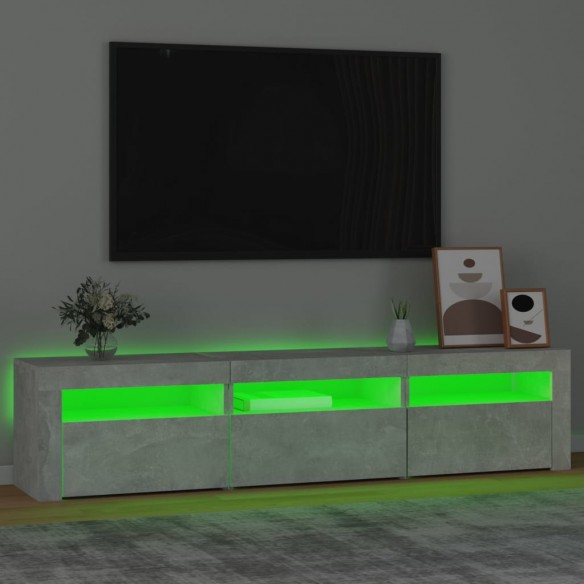 Meuble TV avec lumières LED Gris béton 180x35x40 cm