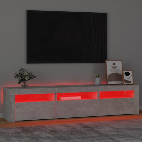 Meuble TV avec lumières LED Gris béton 180x35x40 cm