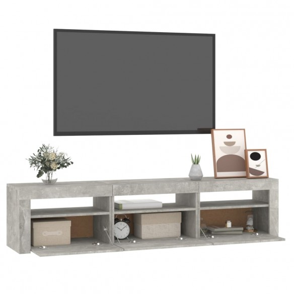 Meuble TV avec lumières LED Gris béton 180x35x40 cm