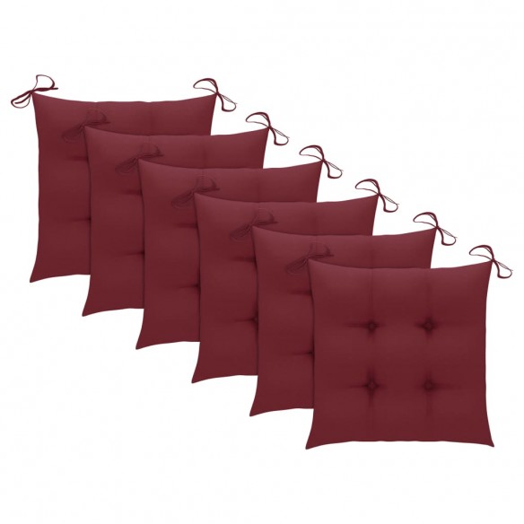 Chaises de jardin avec coussins rouge bordeaux 6pcs Teck massif