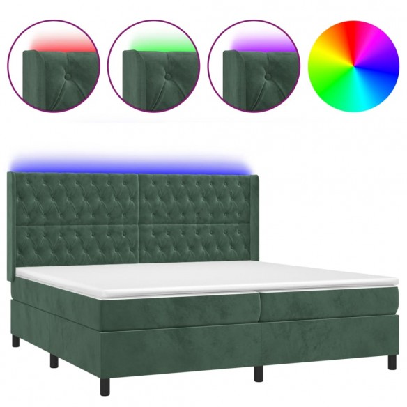 Cadre de lit matelas et LED Vert foncé 200x200 cm