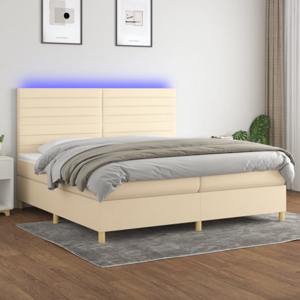 Cadre de lit et matelas et LED Crème 200x200cm Tissu