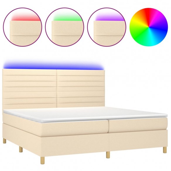 Cadre de lit et matelas et LED Crème 200x200cm Tissu