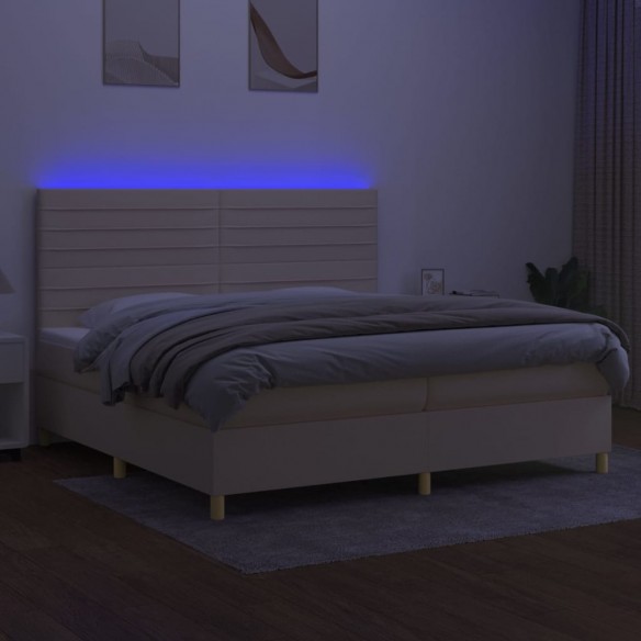 Cadre de lit et matelas et LED Crème 200x200cm Tissu