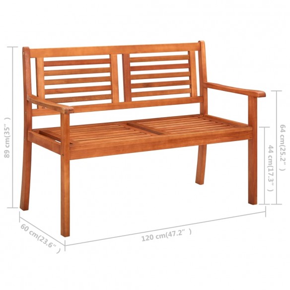 Banc de jardin 2 places avec coussin 120 cm Bois d'eucalyptus