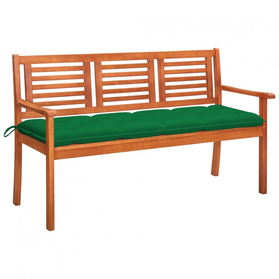 Banc de jardin 3 places avec coussin 150 cm Bois d'eucalyptus