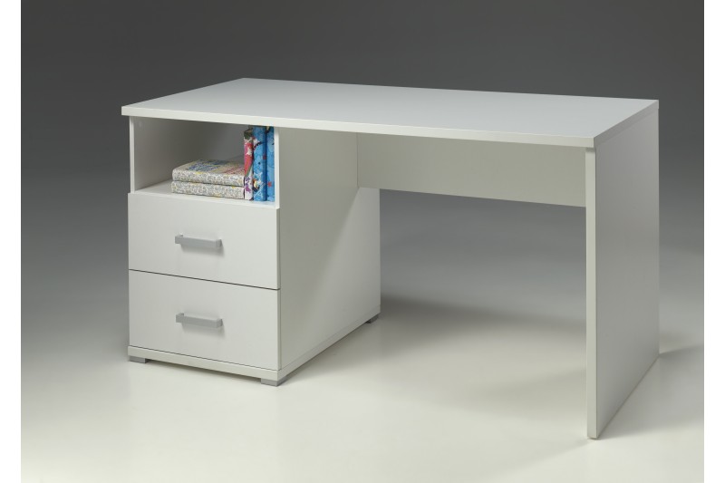 Bureau blanc avec 2 tiroirs et espace rangement