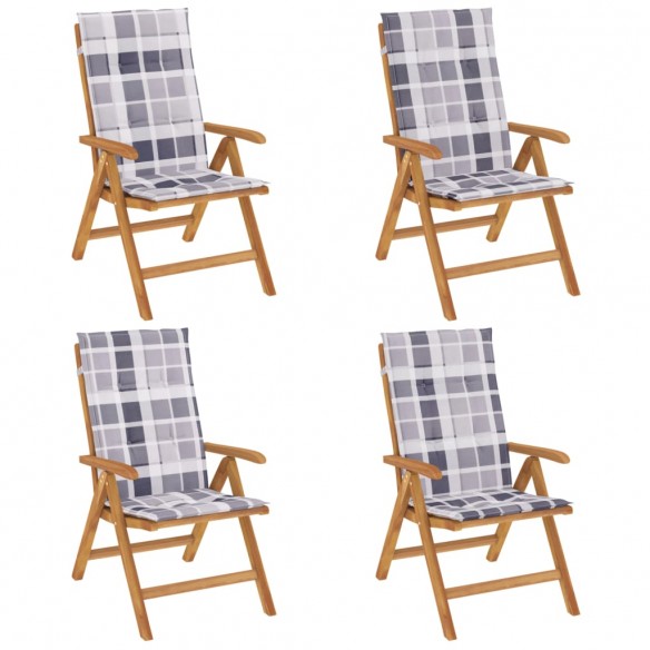 Chaises de jardin inclinables 4pcs et coussins bois massif teck