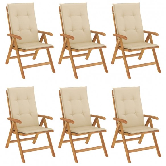 Chaises de jardin inclinables et coussins lot de 6 bois teck