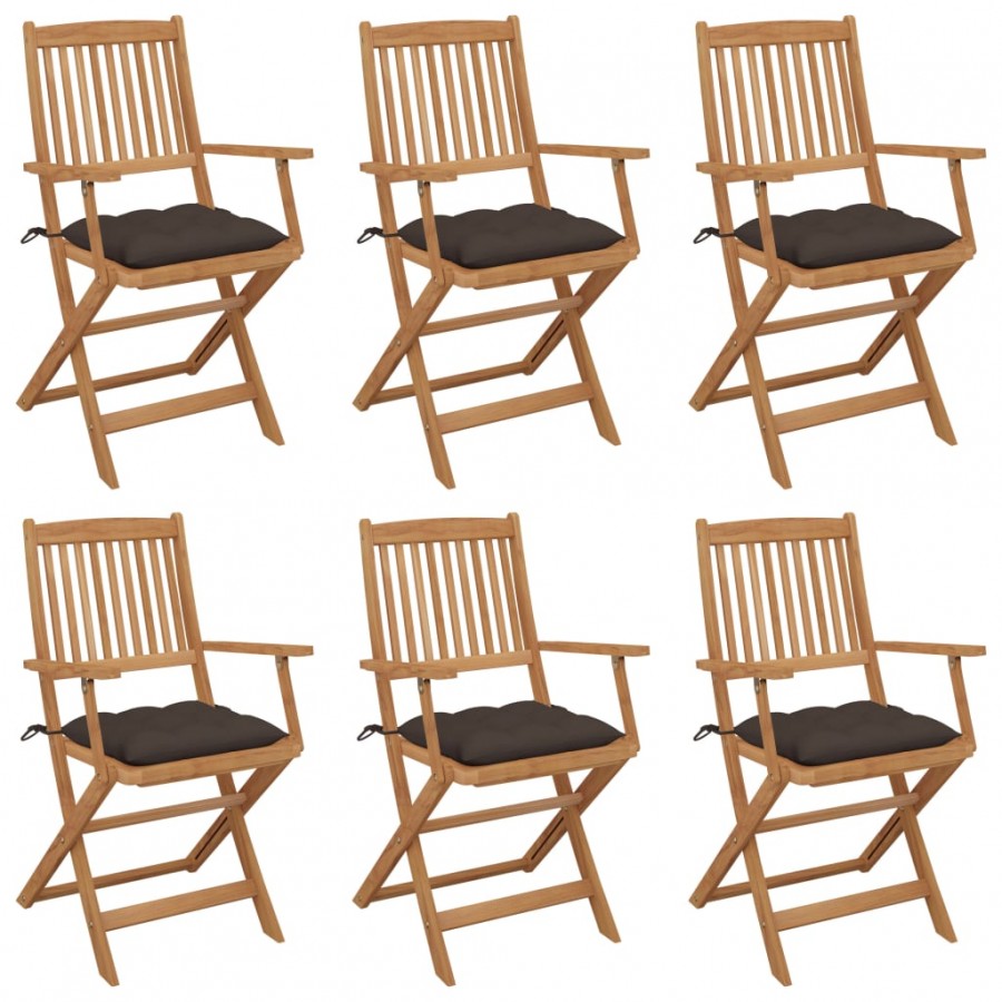 Chaises pliables de jardin 6 pcs avec coussins Bois d'acacia