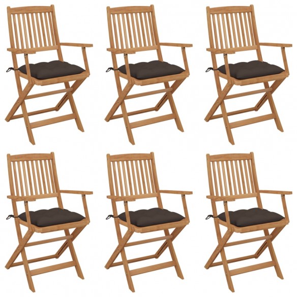 Chaises pliables de jardin 6 pcs avec coussins Bois d'acacia