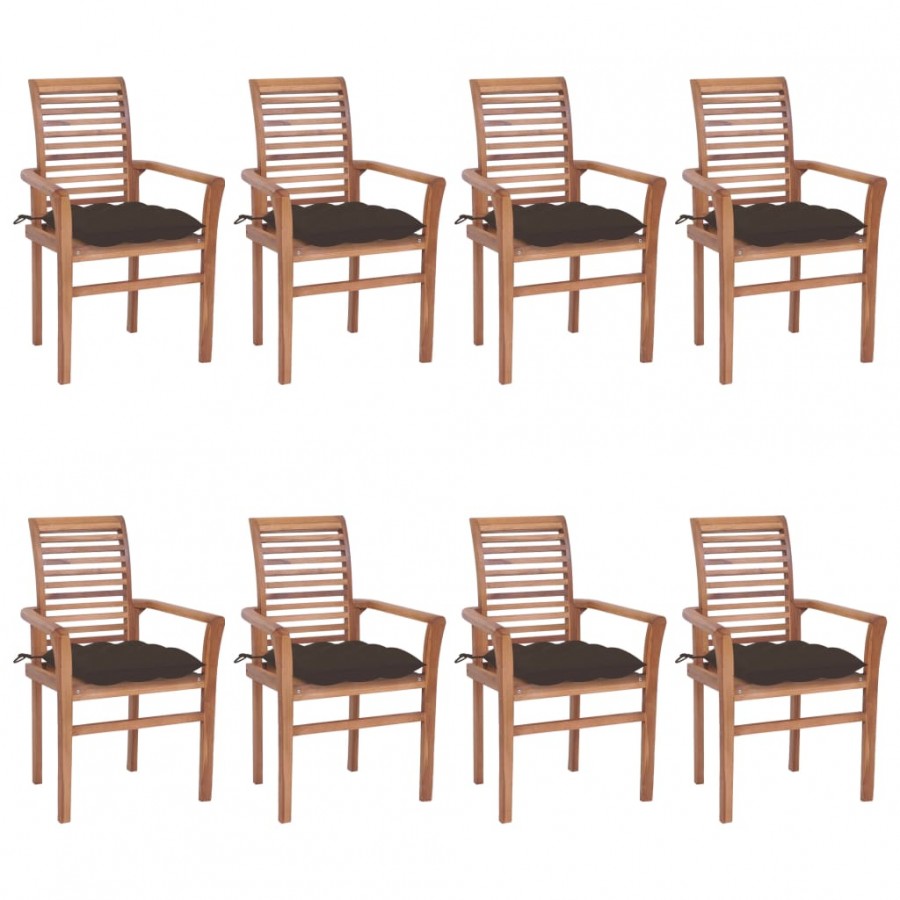 Chaises à dîner 8 pcs avec coussins taupe Bois de teck solide