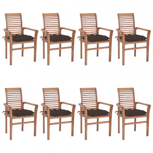 Chaises à dîner 8 pcs avec coussins taupe Bois de teck solide