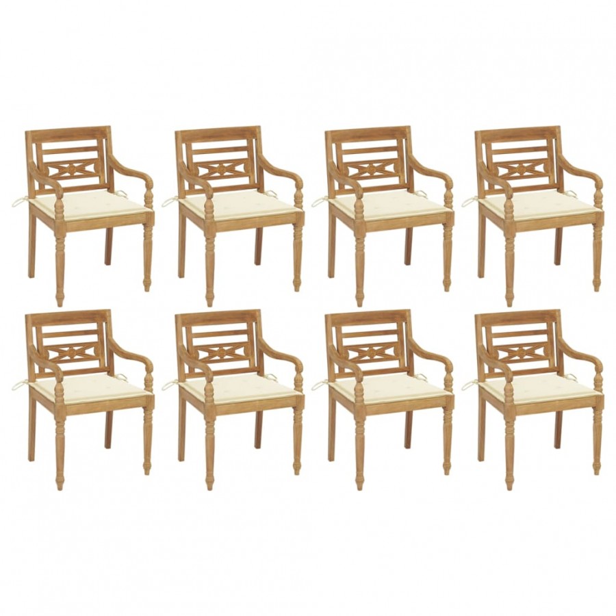 Chaises Batavia avec coussins 8 pcs Bois de teck solide