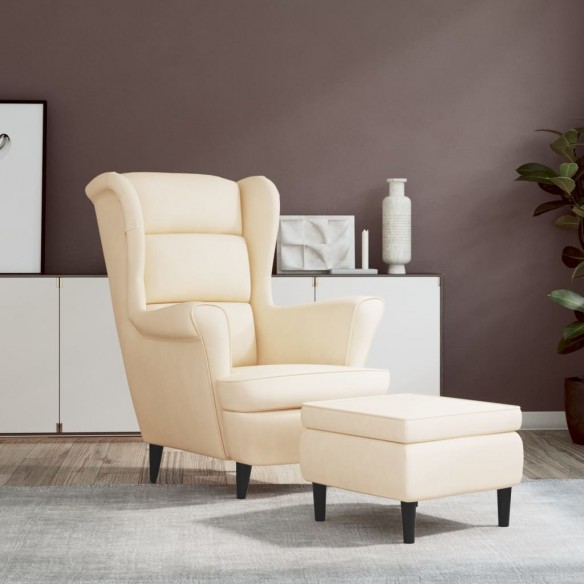 Fauteuil à oreilles avec tabouret crème velours