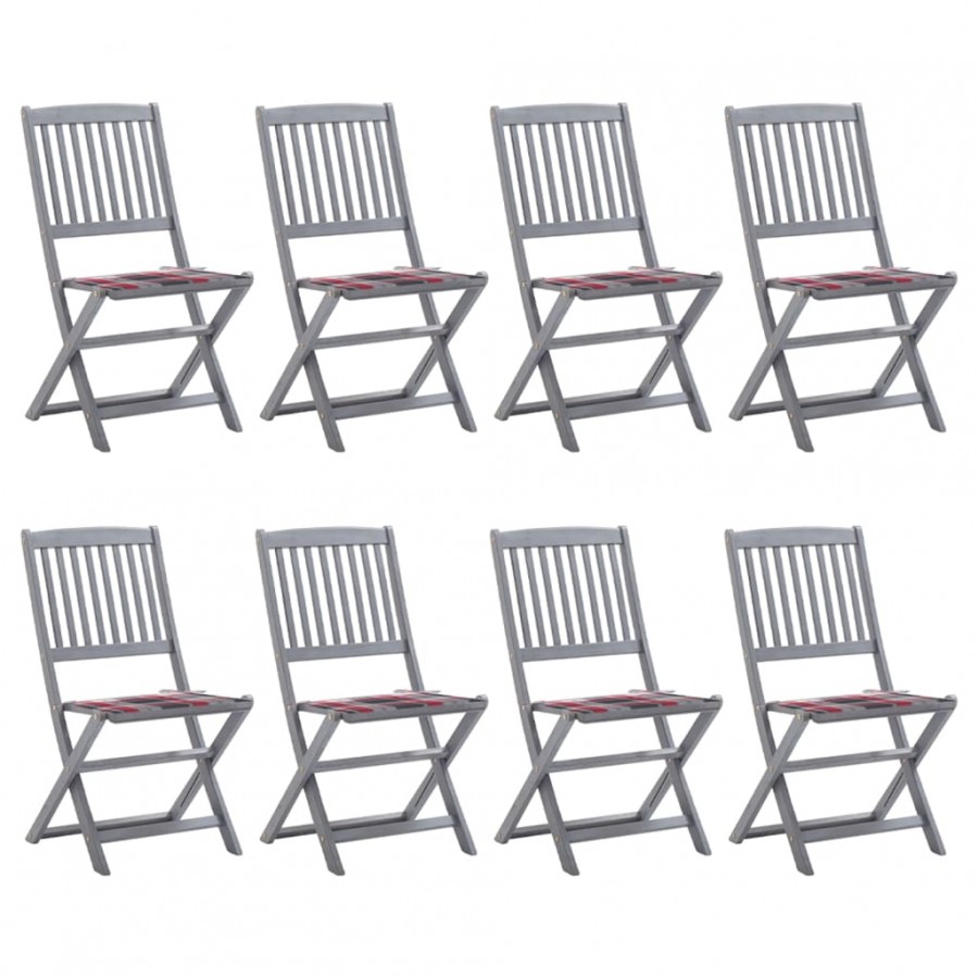 Chaises pliables d'extérieur 8 pcs avec coussins Bois d'acacia